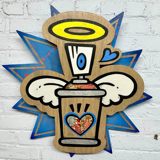 "Spray Can Angel" Painting on Wood Cut out